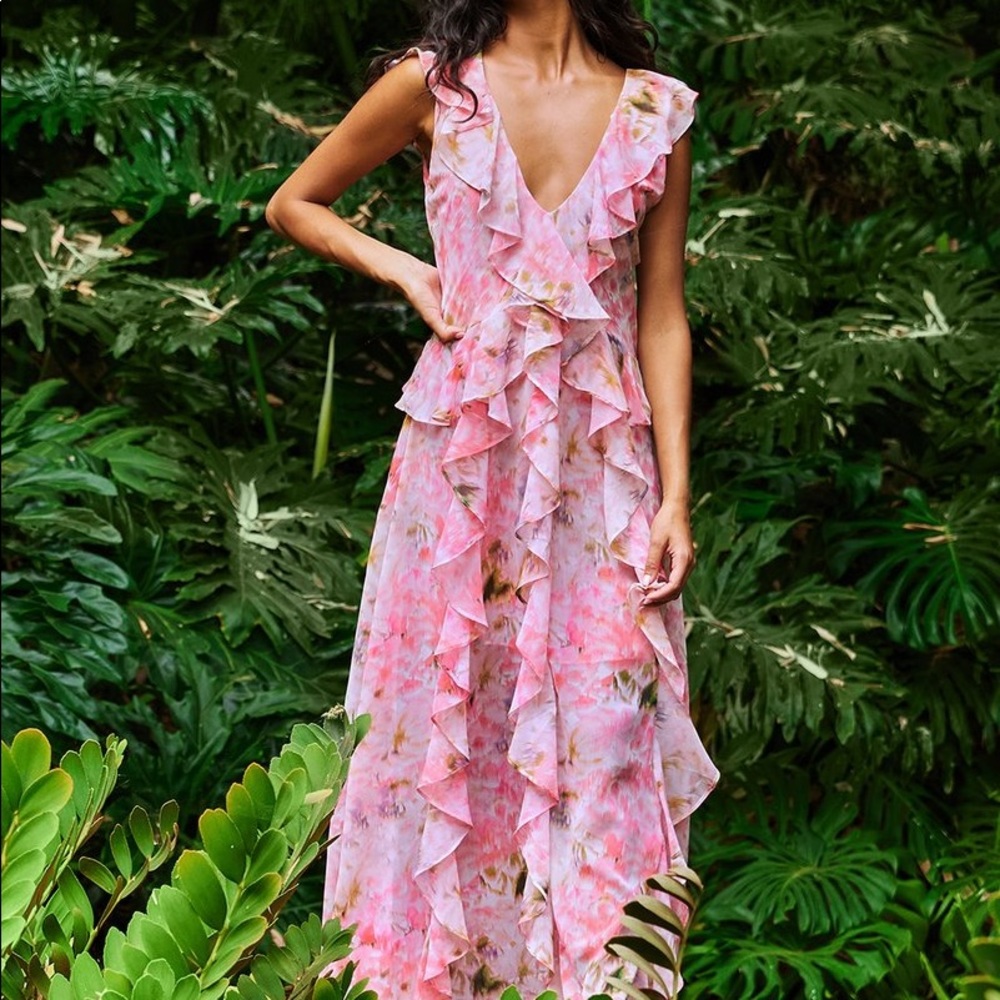 Misa Pink Floral Formal Dress-worn once for 2 hrs!